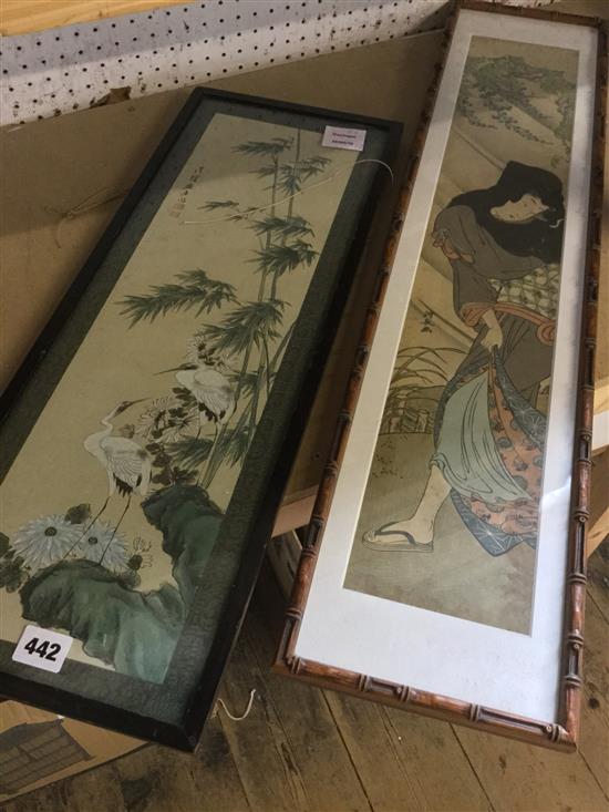 Two Japanese woodblocks and a Chinese painting